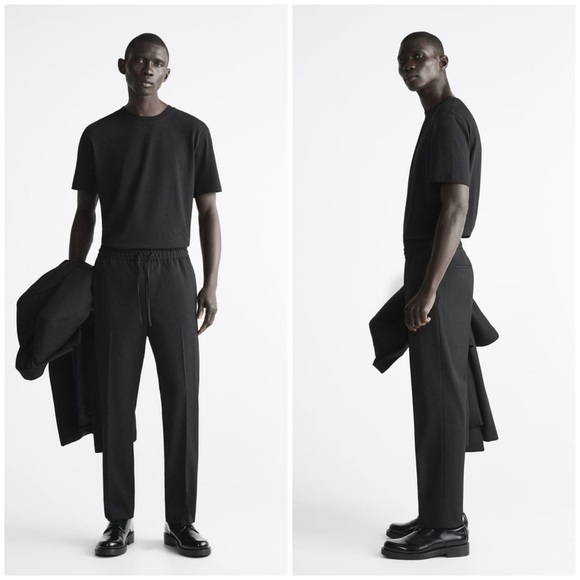 Zara Pants Zara Mens Jogger Stretch Waist Drawstring Pants Black Xl